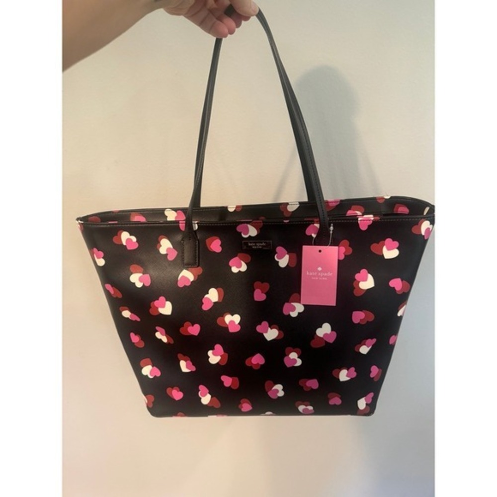 Kate Spade Margareta Tote Women Large Black Flutter Hearts NWT KA265